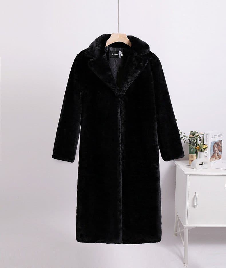 image-Winter loose mink velvet faux fur stitching mid-length coat furry suit collar women's coat