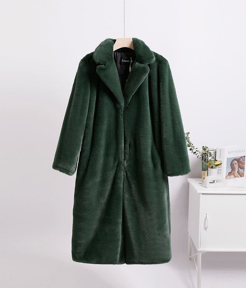 image-Winter loose mink velvet faux fur stitching mid-length coat furry suit collar women's coat