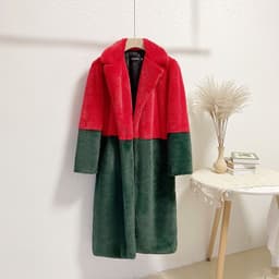 image-Winter loose mink velvet faux fur stitching mid-length coat furry suit collar women's coat