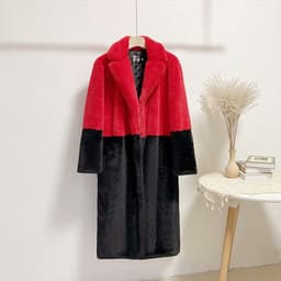 image-Winter loose mink velvet faux fur stitching mid-length coat furry suit collar women's coat