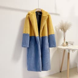 image-Winter loose mink velvet faux fur stitching mid-length coat furry suit collar women's coat