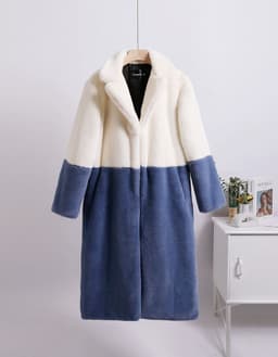 image-Winter loose mink velvet faux fur stitching mid-length coat furry suit collar women's coat