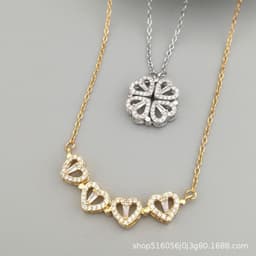 image-Douyin the same love four-leaf clover necklace female niche design a multi-wear magnet jewelry Valentine's Day gift