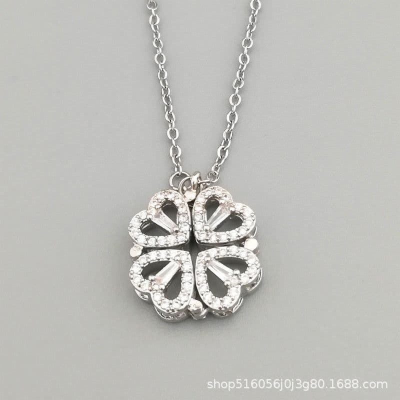 image-Douyin the same love four-leaf clover necklace female niche design a multi-wear magnet jewelry Valentine's Day gift