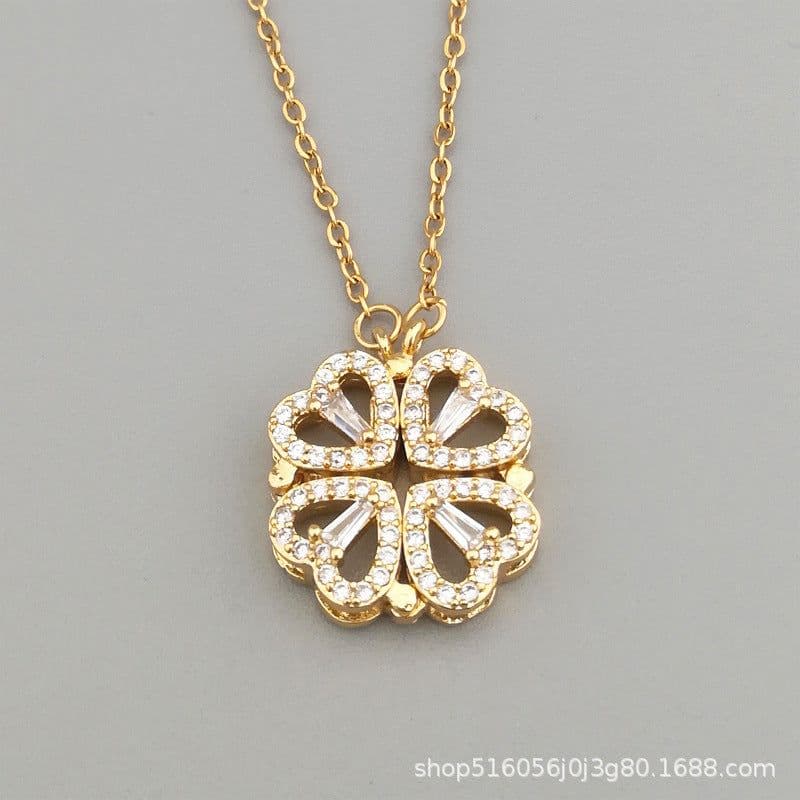 image-Douyin the same love four-leaf clover necklace female niche design a multi-wear magnet jewelry Valentine's Day gift