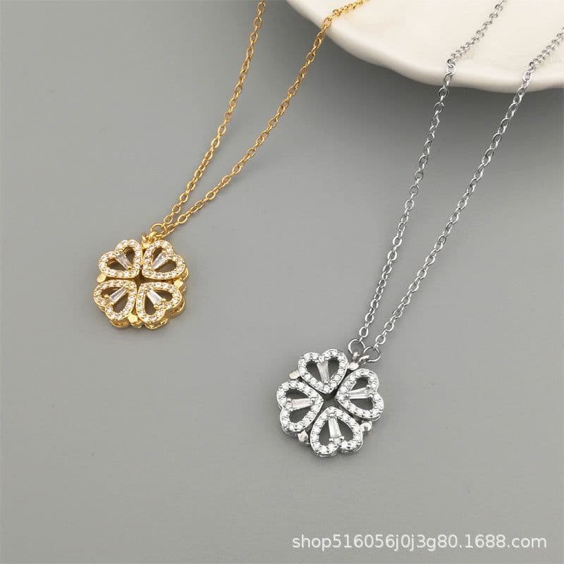 image-Douyin the same love four-leaf clover necklace female niche design a multi-wear magnet jewelry Valentine's Day gift