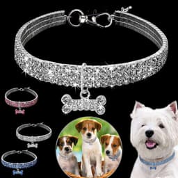 image-3 Row Rhinestone Elastic Pet Necklace Dog Chain Cat Crystal Collar Pet Supplies Small Dog Jewelry Tag