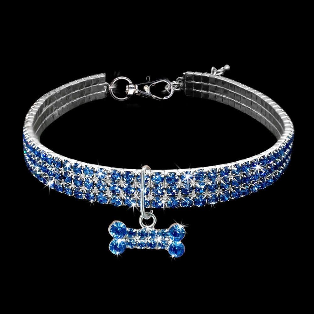 image-3 Row Rhinestone Elastic Pet Necklace Dog Chain Cat Crystal Collar Pet Supplies Small Dog Jewelry Tag