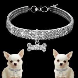 image-3 Row Rhinestone Elastic Pet Necklace Dog Chain Cat Crystal Collar Pet Supplies Small Dog Jewelry Tag