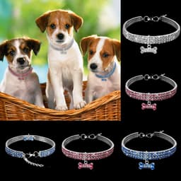 image-3 Row Rhinestone Elastic Pet Necklace Dog Chain Cat Crystal Collar Pet Supplies Small Dog Jewelry Tag