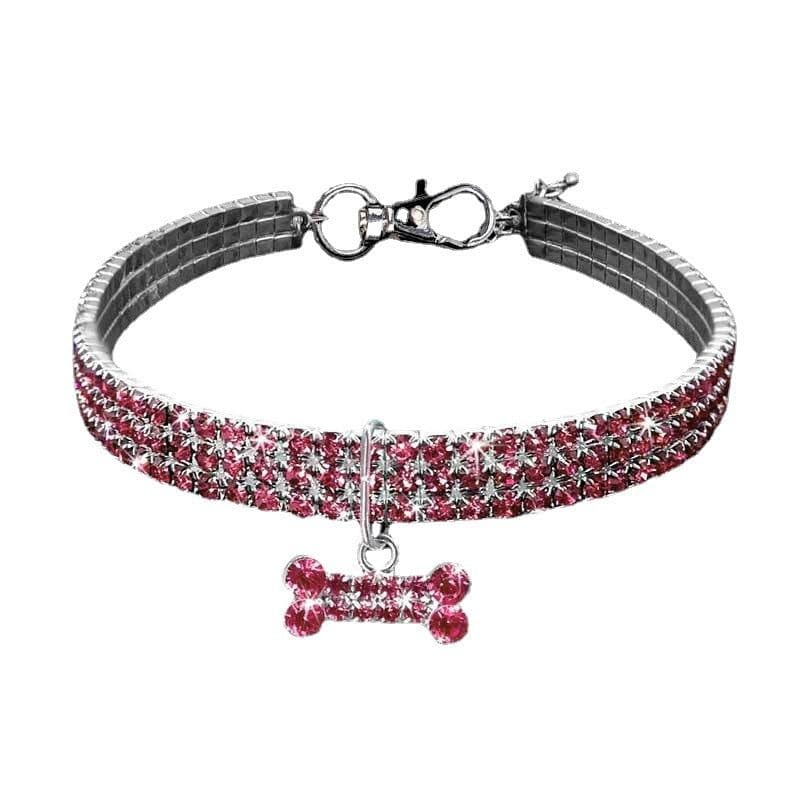 image-3 Row Rhinestone Elastic Pet Necklace Dog Chain Cat Crystal Collar Pet Supplies Small Dog Jewelry Tag