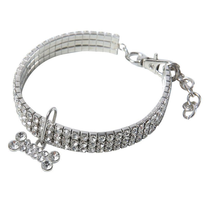 image-3 Row Rhinestone Elastic Pet Necklace Dog Chain Cat Crystal Collar Pet Supplies Small Dog Jewelry Tag