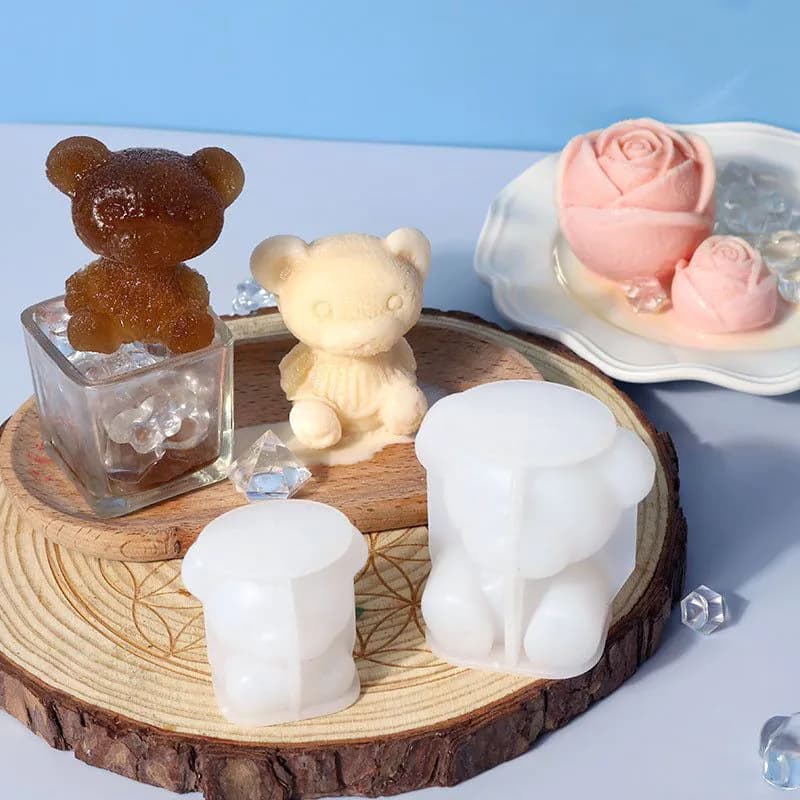 image-Silicone Mold Bear Shape Ice Cube Maker Chocolate Cake Mould Candy Dough Mold For Coffee Milk Tea Fondant Whiskey Ice Mold