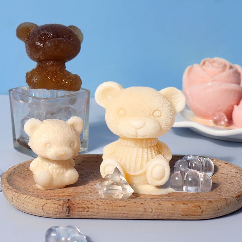 image-Silicone Mold Bear Shape Ice Cube Maker Chocolate Cake Mould Candy Dough Mold For Coffee Milk Tea Fondant Whiskey Ice Mold
