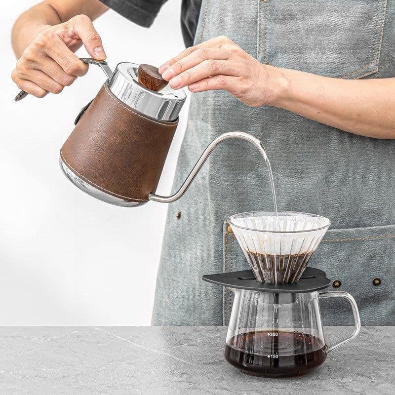 image-304 Stainless Steel Hand Made Coffee Maker Household Hanging Ear Narrow Mouth Coffeepot Leather Anti-scald Hand Wash Pot