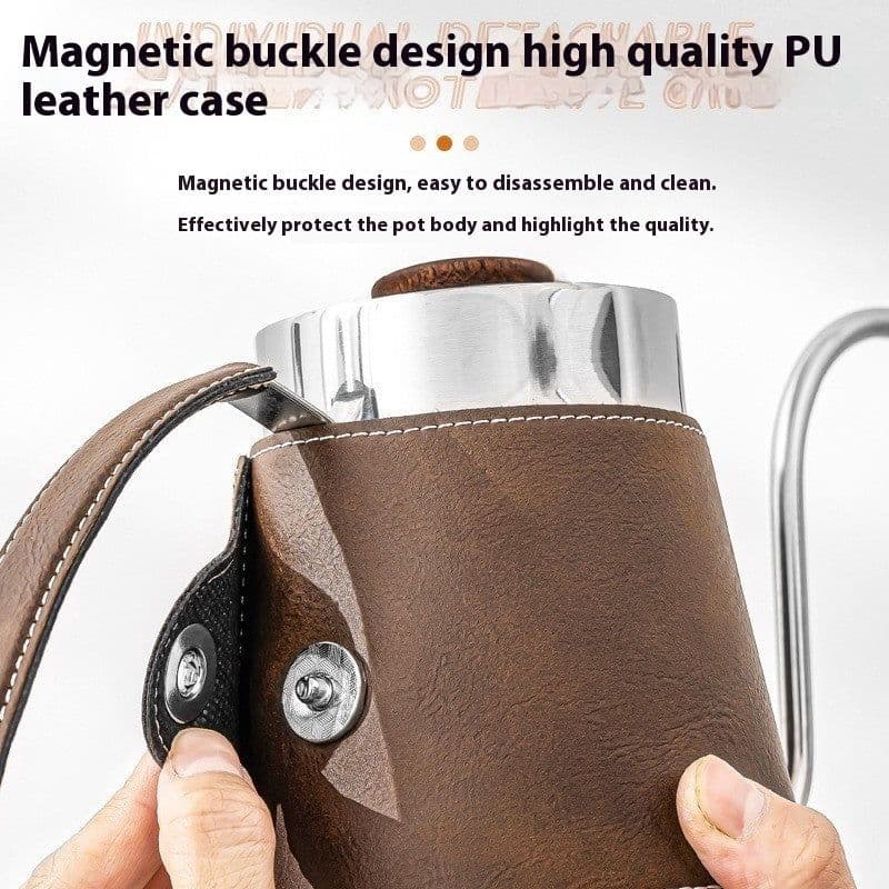 image-304 Stainless Steel Hand Made Coffee Maker Household Hanging Ear Narrow Mouth Coffeepot Leather Anti-scald Hand Wash Pot
