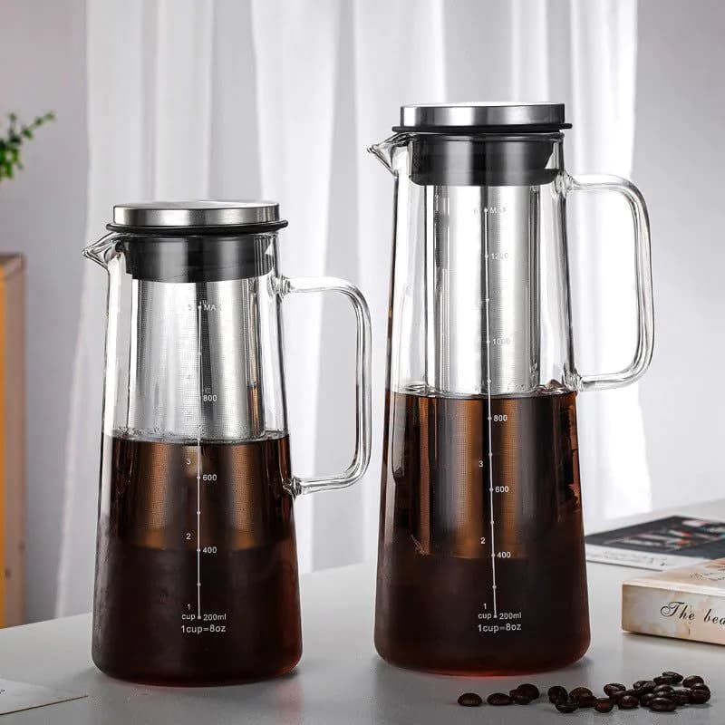 image-Pour-over Brew Pitcher Household Filter Cup Cold Brew Tea Pot Ice Drip Coffee Maker Glass Pot
