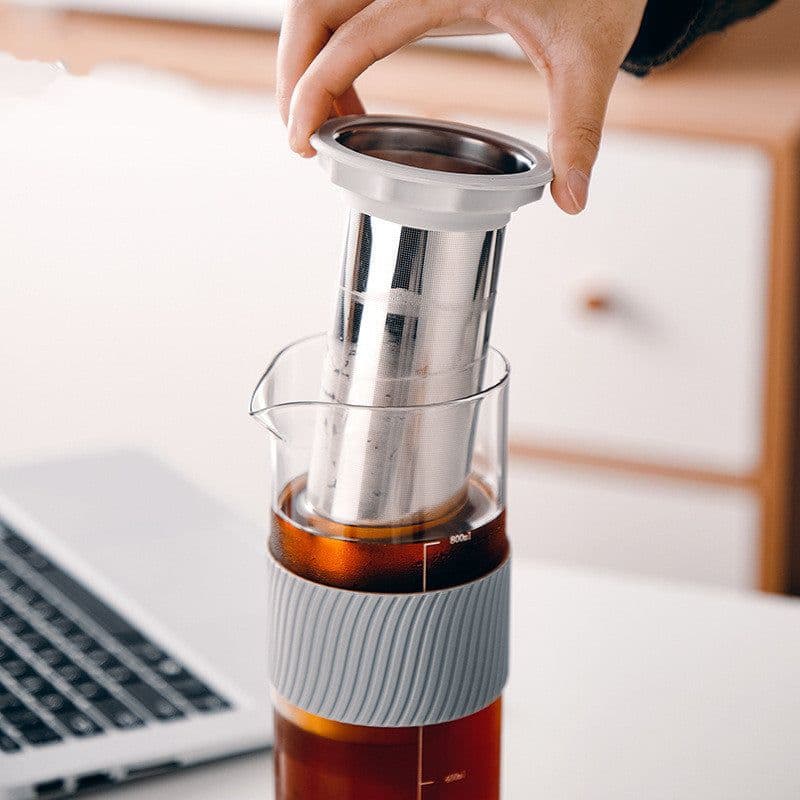 image-Ice Drip Coffee Pot Silicone Base Coffee Cold Extraction Pot For Kitchen Bar Cold Brew Coffee Maker Juice Tea Filter Glass Pot