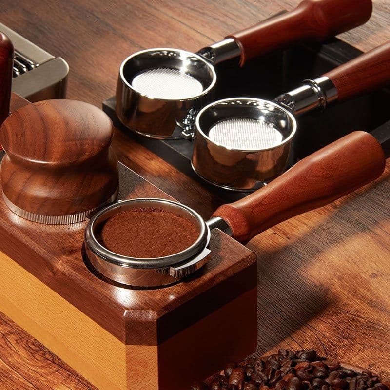 image-Suit Coffee Machine Handle E61 Brewing Head Universal 58mm Solid Wood Coffee Bottomless