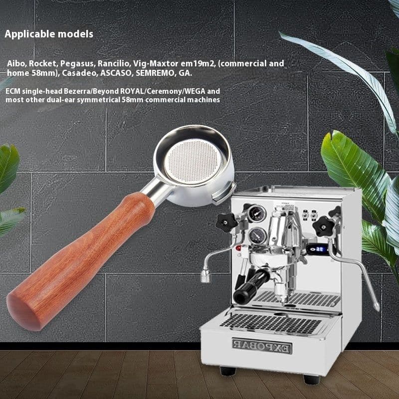 image-Suit Coffee Machine Handle E61 Brewing Head Universal 58mm Solid Wood Coffee Bottomless