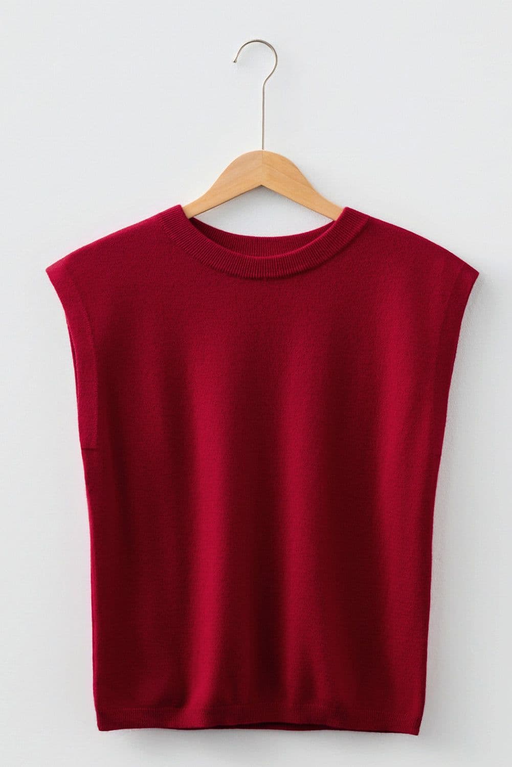 image-Racing Red Crew Neck Knit Sweater Cap Sleeve