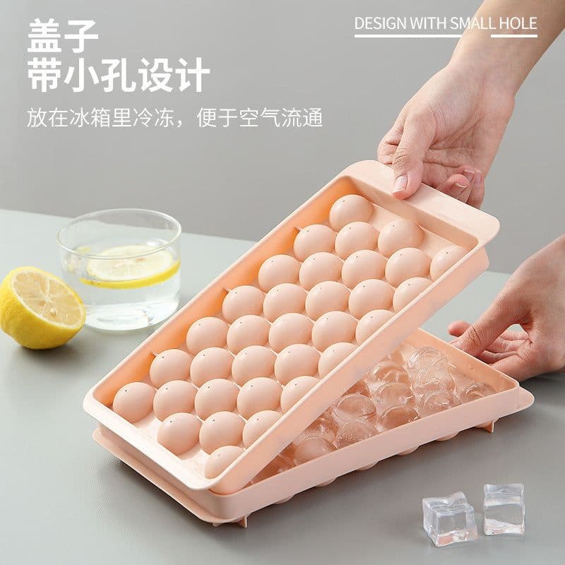 image-With lid round ball ice box household plastic ice cube mold refrigerator ice ball mold ice box round ice mold ice box