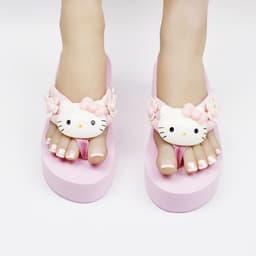 image-2016 new simple KT cat cartoon FM pink pine high sandals and slippers wedge heel clip foot thick bottom non-slip slippers women