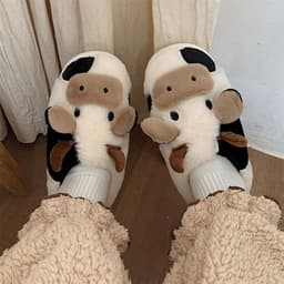 image-Soft cute cute girl heart all-inclusive with cow cotton slippers female winter student dormitory with non-slip warm home shoes