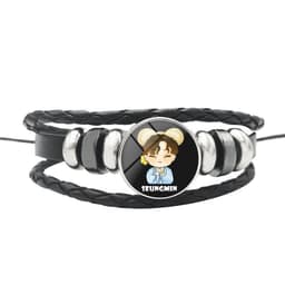 image-AliExpress New Stray Kids Men's Group Anime Head Leather Braided Bracelet Retro Round Glass Button Bracelet