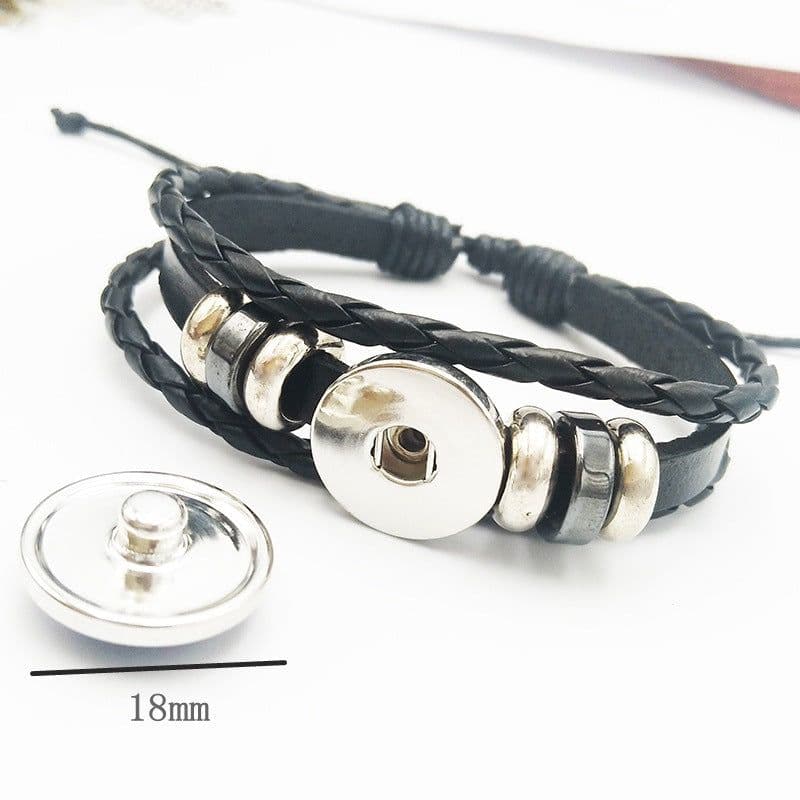 image-AliExpress New Stray Kids Men's Group Anime Head Leather Braided Bracelet Retro Round Glass Button Bracelet