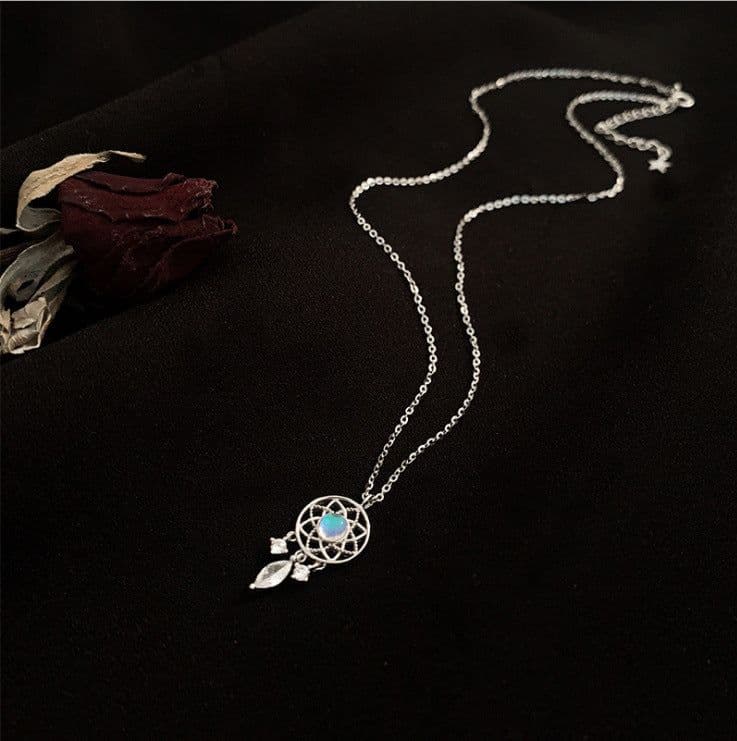 image-925 silver necklace female ins indifferent moonstone dream catcher element light luxury temperament niche clavicle chain tassel pendant