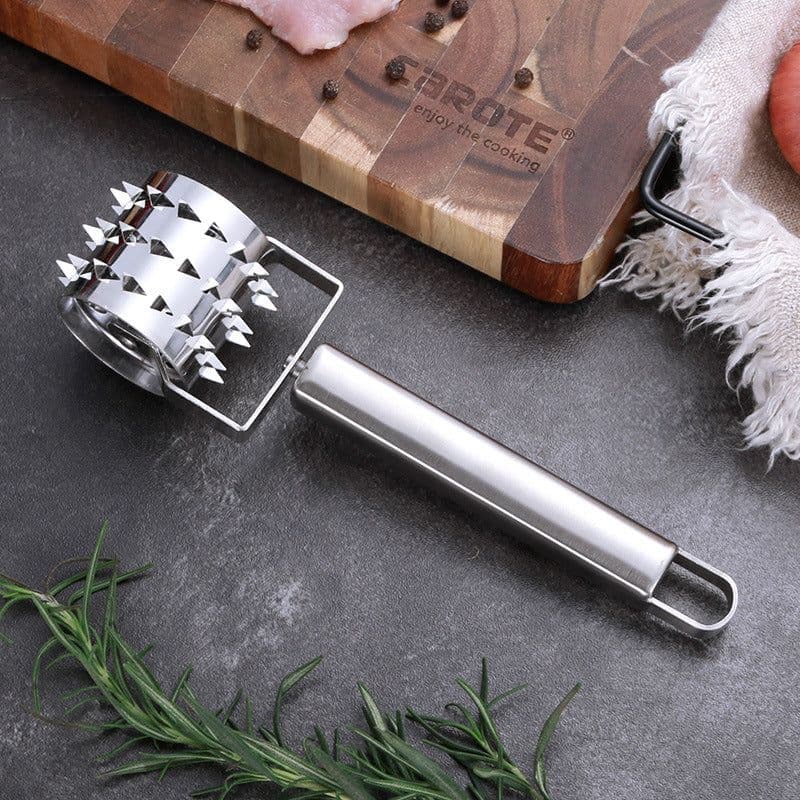 image-One piece of meat looser stainless steel loose meat hammer steak hammer rolling tender meat meat punching hole piercing device baking
