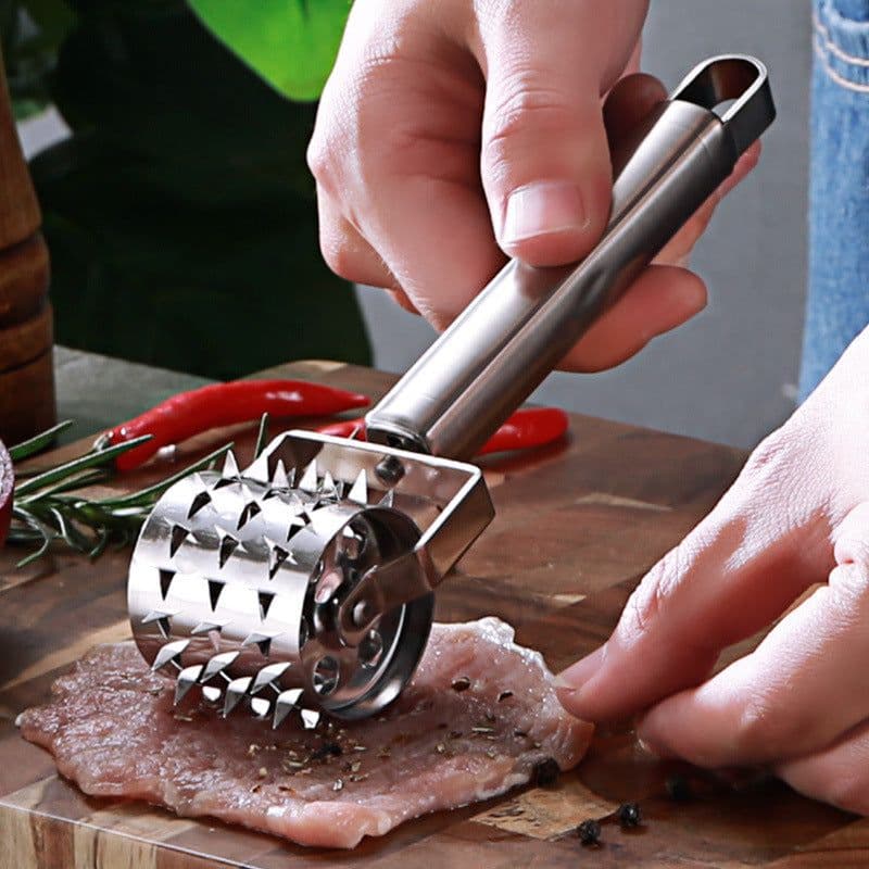 image-One piece of meat looser stainless steel loose meat hammer steak hammer rolling tender meat meat punching hole piercing device baking