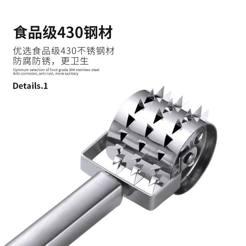 image-One piece of meat looser stainless steel loose meat hammer steak hammer rolling tender meat meat punching hole piercing device baking