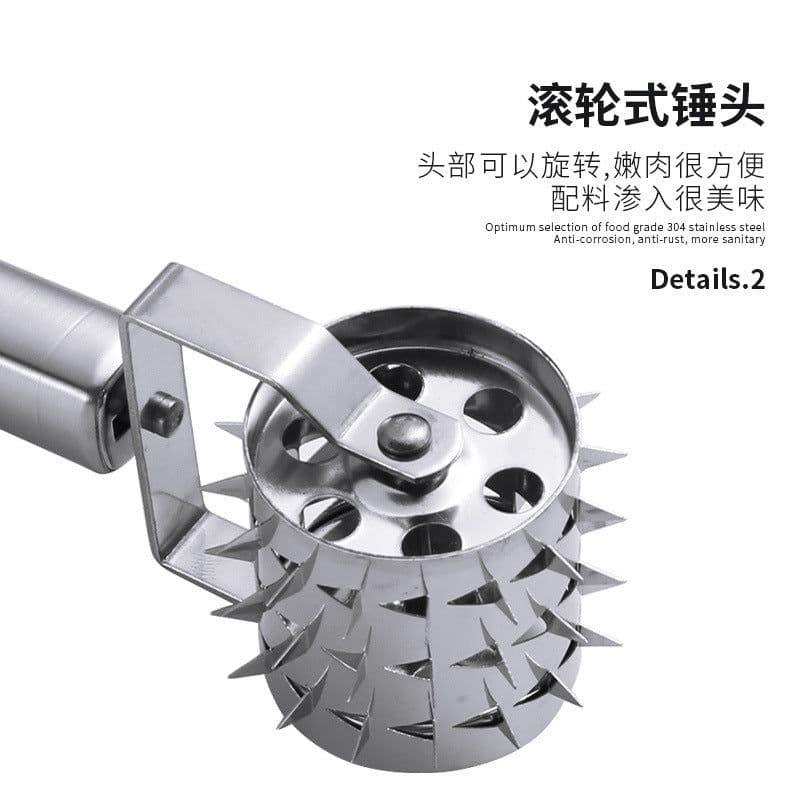 image-One piece of meat looser stainless steel loose meat hammer steak hammer rolling tender meat meat punching hole piercing device baking