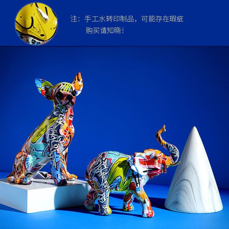 image-Creative watermark Chihuahua puppy resin crafts living room porch TV cabinet creative crafts ornaments colorful