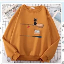 image-Cross-border autumn and winter girls' clothing cute witch broom kitten plus velvet round neck long-sleeved sweater loose casual jacket