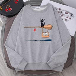 image-Cross-border autumn and winter girls' clothing cute witch broom kitten plus velvet round neck long-sleeved sweater loose casual jacket