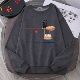 image-Cross-border autumn and winter girls' clothing cute witch broom kitten plus velvet round neck long-sleeved sweater loose casual jacket