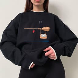 image-Cross-border autumn and winter girls' clothing cute witch broom kitten plus velvet round neck long-sleeved sweater loose casual jacket