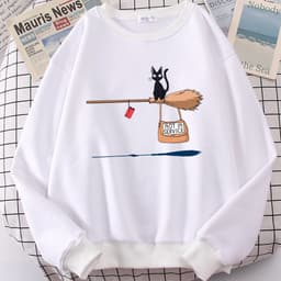 image-Cross-border autumn and winter girls' clothing cute witch broom kitten plus velvet round neck long-sleeved sweater loose casual jacket