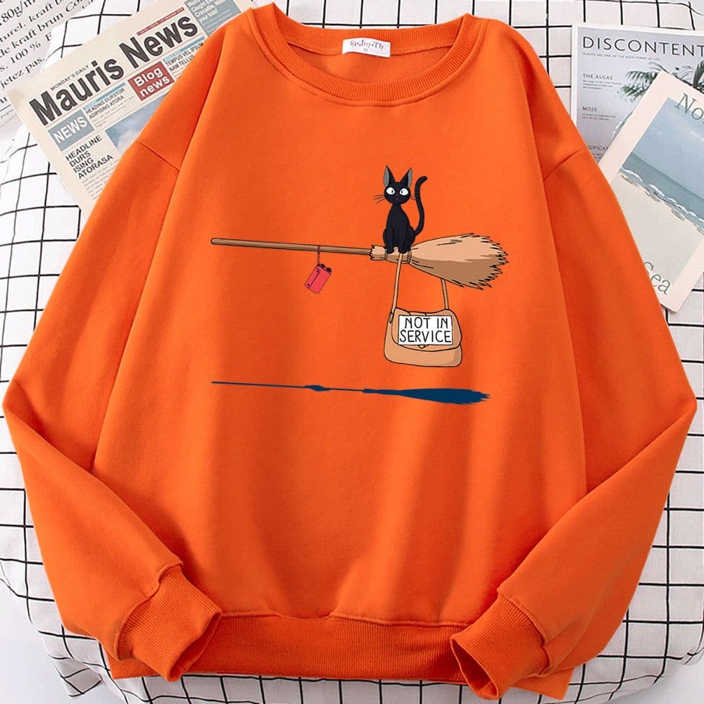 image-Cross-border autumn and winter girls' clothing cute witch broom kitten plus velvet round neck long-sleeved sweater loose casual jacket