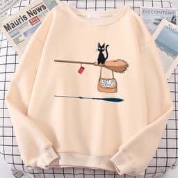 image-Cross-border autumn and winter girls' clothing cute witch broom kitten plus velvet round neck long-sleeved sweater loose casual jacket