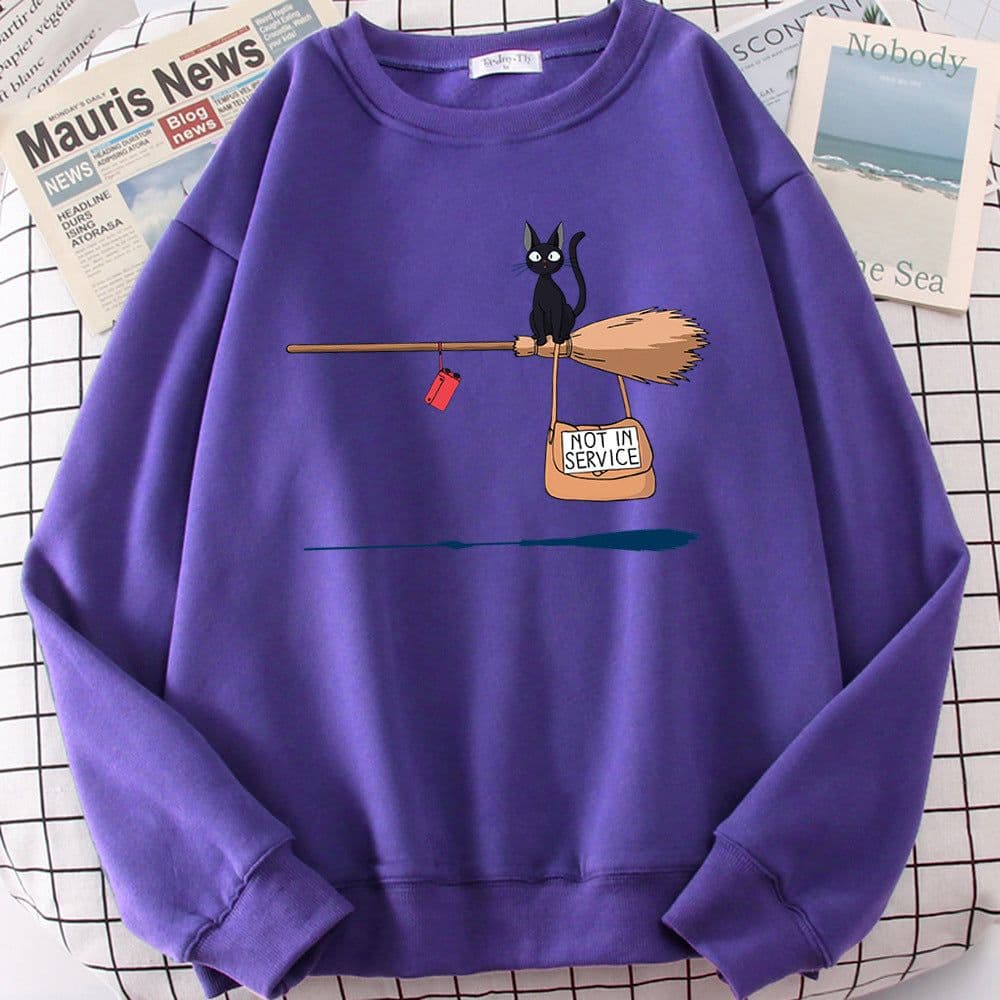 image-Cross-border autumn and winter girls' clothing cute witch broom kitten plus velvet round neck long-sleeved sweater loose casual jacket
