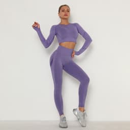 image-Women's High Waist Yoga Pants Two-Piece Set - Peach, XL