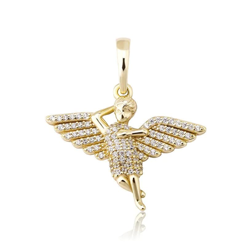 image-Jinao jewelry European and American new S925 silver angel wings solid pendant full of zircon hip-hop female necklace accessories