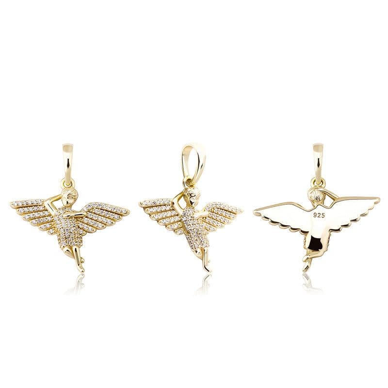 image-Jinao jewelry European and American new S925 silver angel wings solid pendant full of zircon hip-hop female necklace accessories