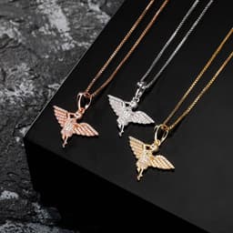image-Jinao jewelry European and American new S925 silver angel wings solid pendant full of zircon hip-hop female necklace accessories