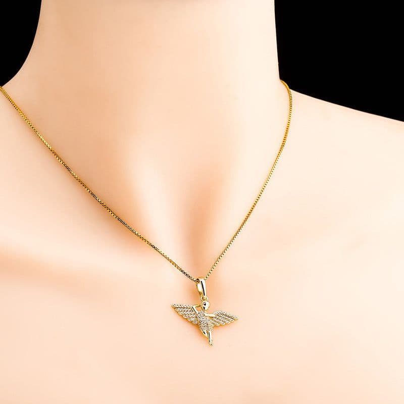 image-Jinao jewelry European and American new S925 silver angel wings solid pendant full of zircon hip-hop female necklace accessories