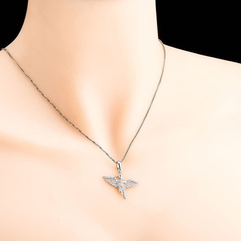 image-Jinao jewelry European and American new S925 silver angel wings solid pendant full of zircon hip-hop female necklace accessories